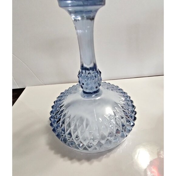 Vintage Indiana Glass Diamond Point Blue Glass Large Compote 7.25" Tall - Picture 10 of 13